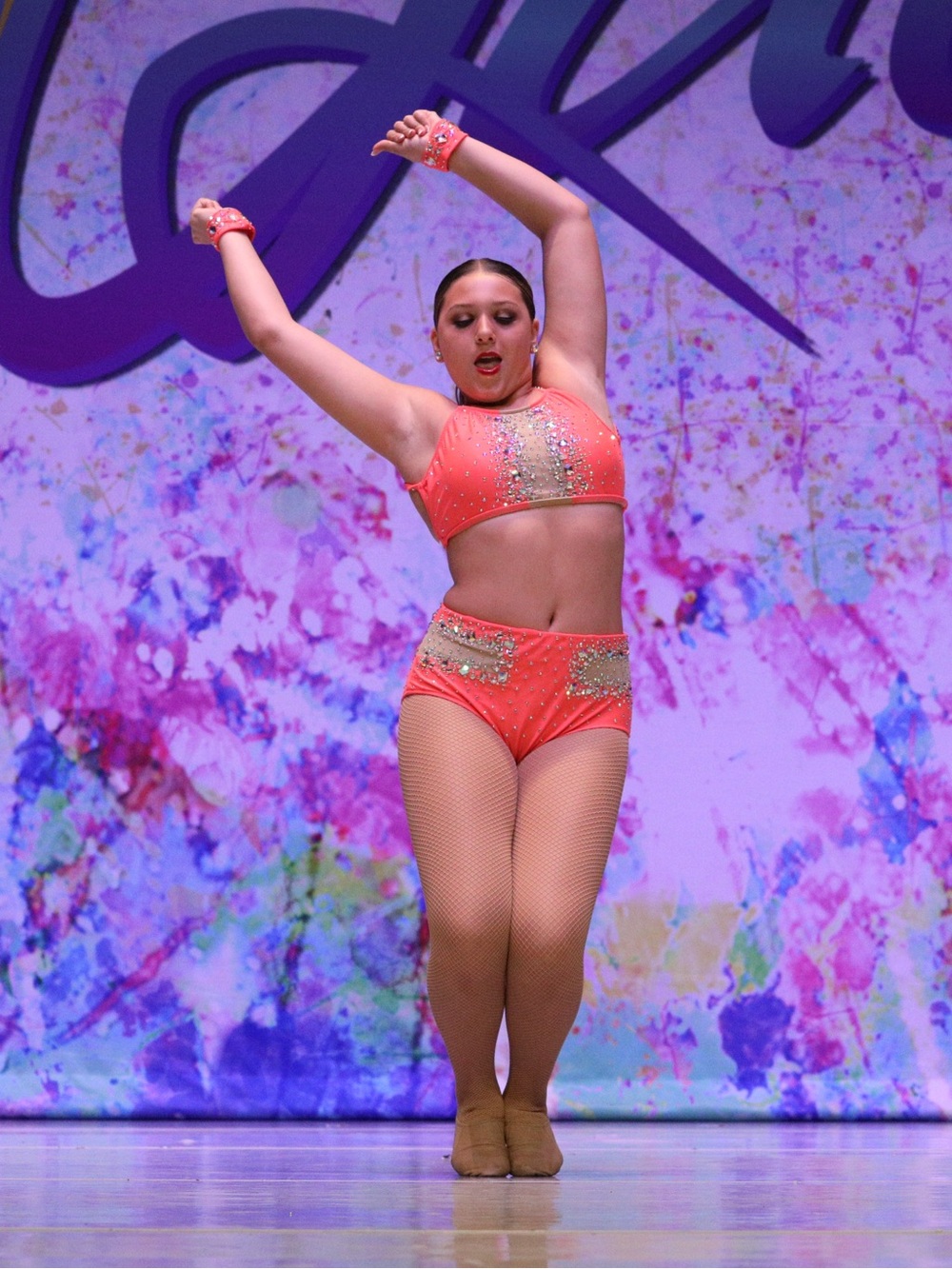 Glamour Coral Dance Two-Piece Costume with stones and arm bands
